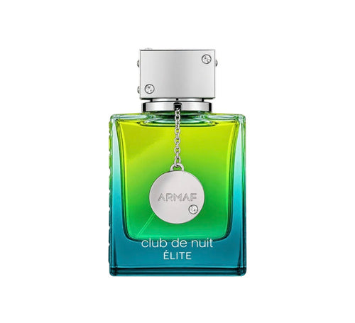 Armaf Club de Nuit Élite EDT bottle — green-to-teal gradient glass with silver cap and medallion charm